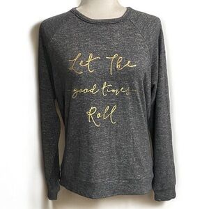 PJ Salvage Gray Let the Good Times Roll in Gold Cozy Lounge Soft Top Sweatshirt